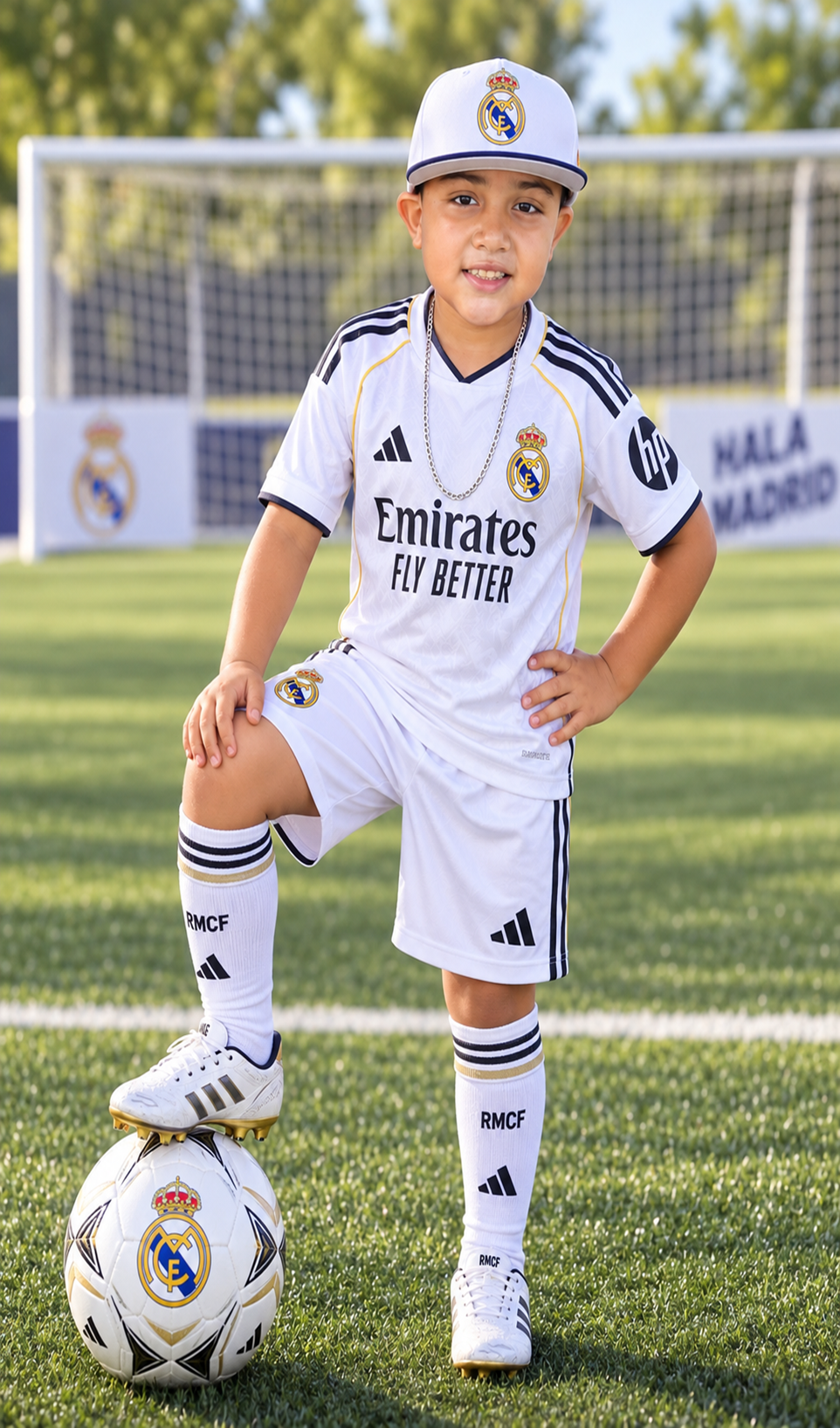 Mateo con uniforme del Real Madrid